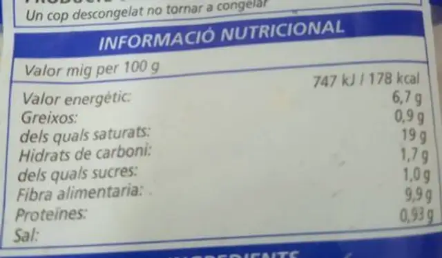 Varitas de filetes de merluza empanadas nutrition facts table
