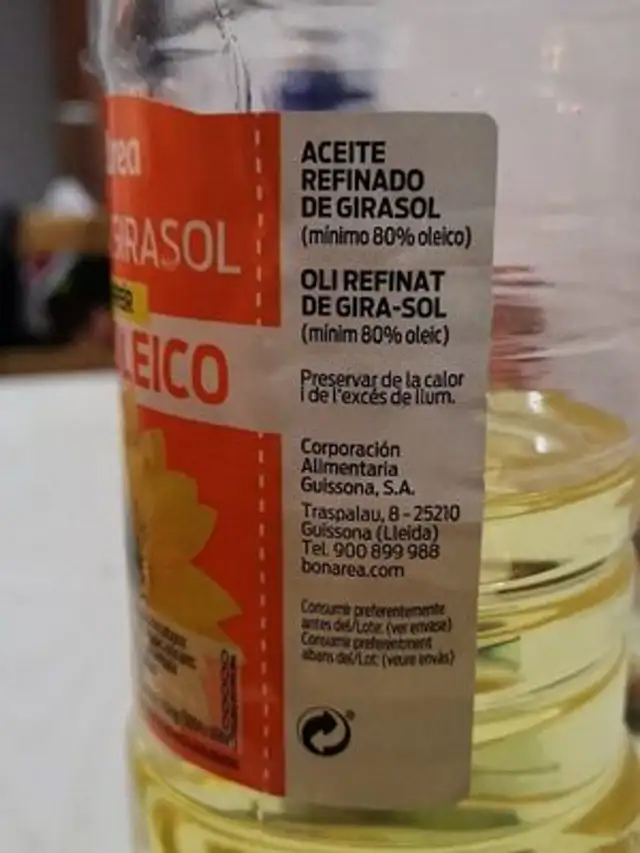 Aceite alto oleico de girasol ingredients label