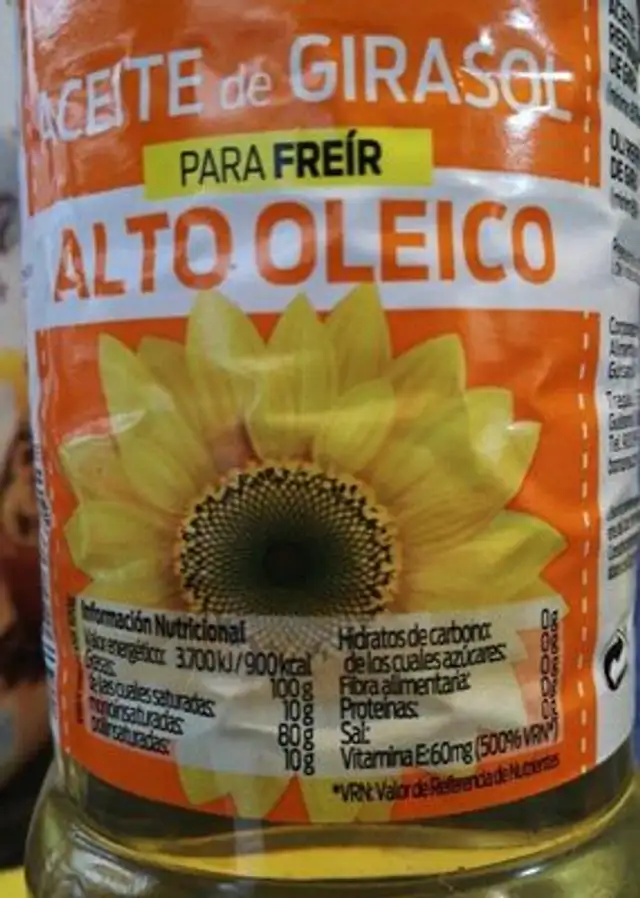 Aceite alto oleico de girasol nutrition facts table