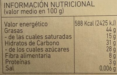 Turron de chocolate al fondant con almendras nutrition facts table