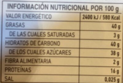 Turrón de Alicante nutrition facts table