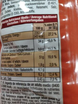 Fritos sabor Tex-mex nutrition facts table
