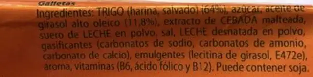 Galletas con fibra ingredients label