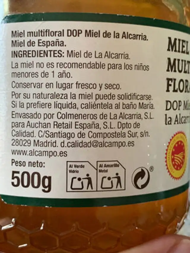 Miel multifloral ingredients label