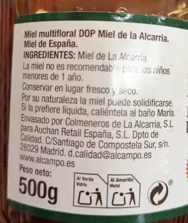 Miel multifloral nutrition facts table