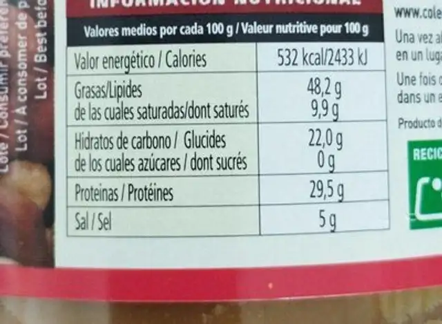 Pâte d'arachide nutrition facts table