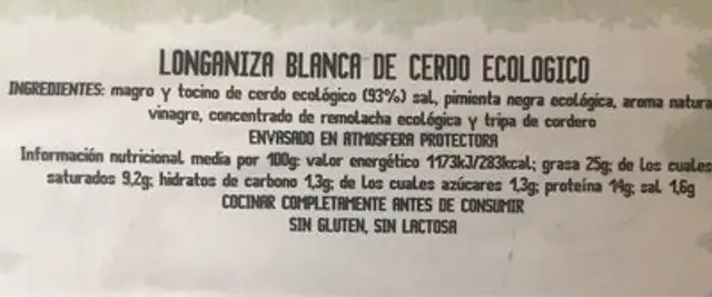 Longaniza pollo nutrition facts table