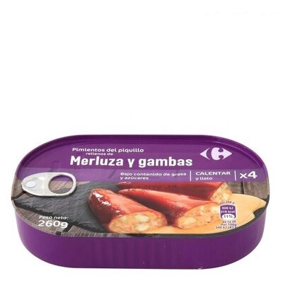 Pimientos del piquillo rellenos merluz/gambas front packaging