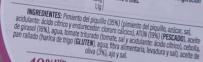 Pimientos del piquillo rellenos de atún ingredients label
