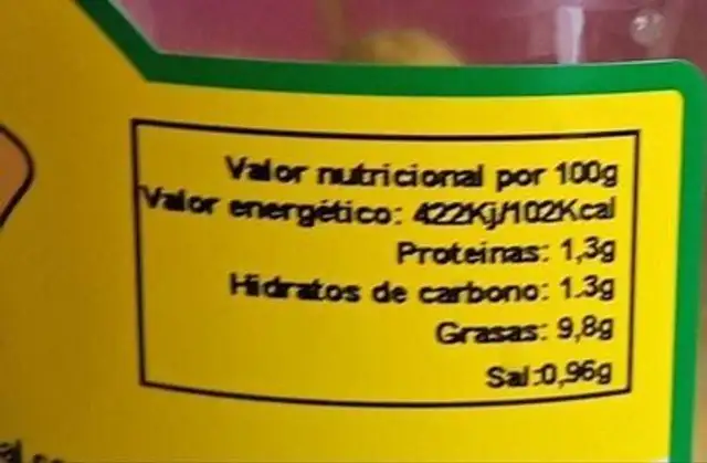 Kimbitos sabor anchoa nutrition facts table