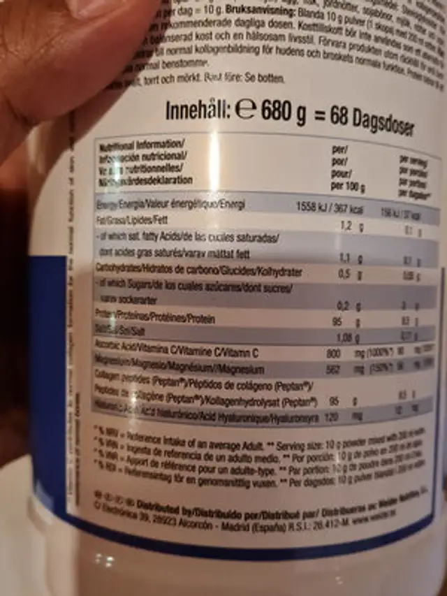 Collagen Peptides nutrition facts table