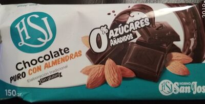 Chocolate puro con almendras 0% azucares front packaging
