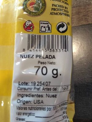 Nuez pelada ingredients label