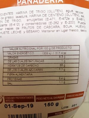 Pan hamburguesa Carrefour nutrition facts table