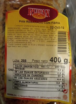 Pan rebanado con fibra