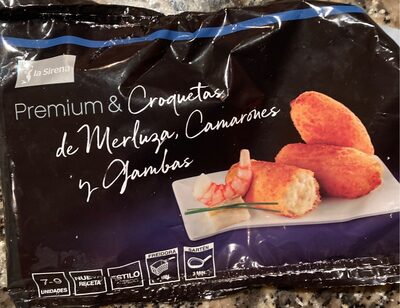 Croquetas de merluza, camarones y gambas front packaging