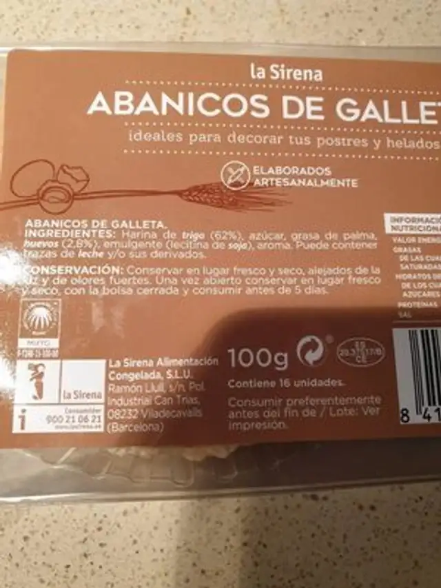 Abanicos de galleta ingredients label