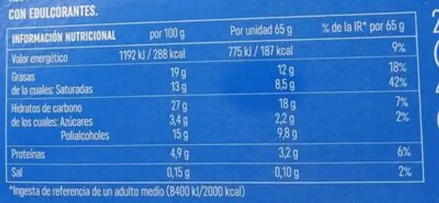 Cono chocó mix nutrition facts table
