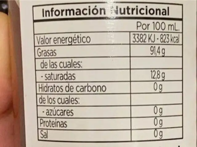 Aceite de oliva virgen extra de guindilla nutrition facts table