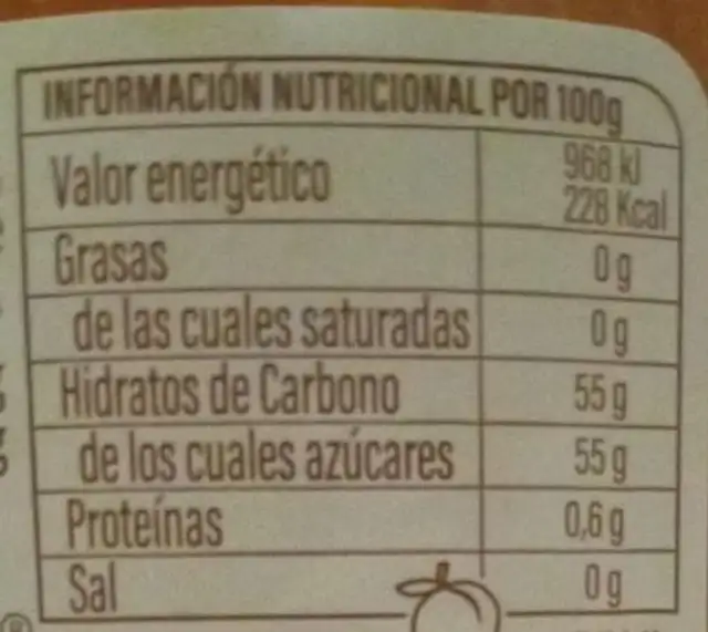 Mermelada de melocotón nutrition facts table