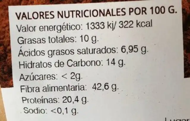 Cacao en Polvo Crudo Bio ingredients label