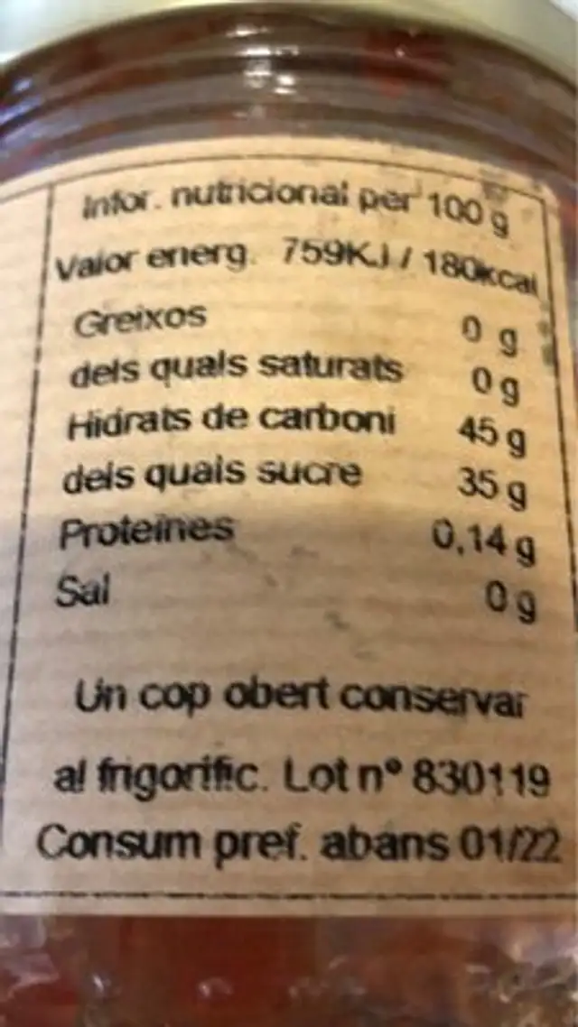 Melmelada natutal codony nutrition facts table
