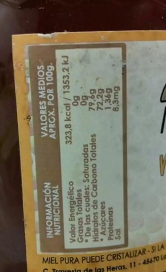 Miel multifloral ingredients label