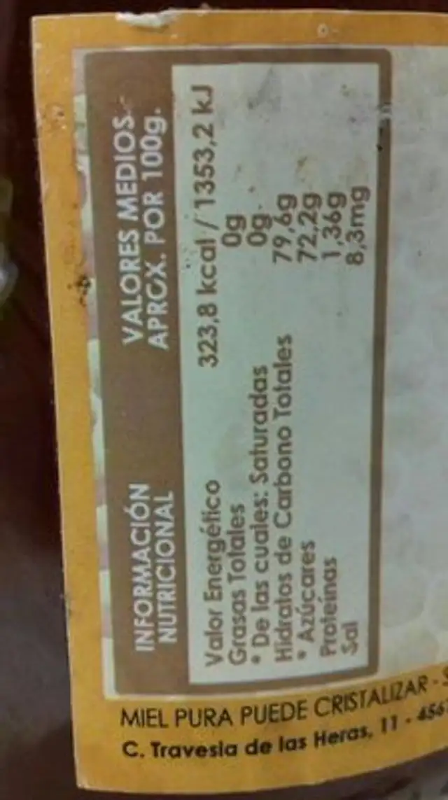 Miel multifloral nutrition facts table
