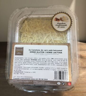 3 Canelons de carn amb beixamel SENSE GLUTEN I SENSE LACTOSA