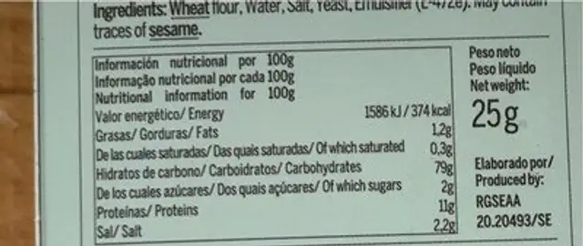 sticks de fuet con picos nutrition facts table