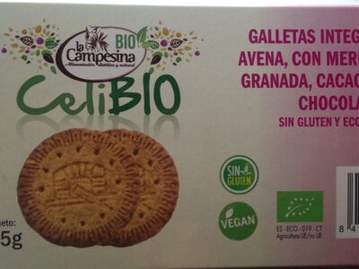 Celibio galletas integrales avena con mermelada de granada, cacao y pepitas de chocolate