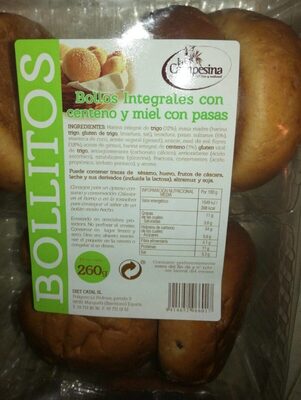 Bollos integrales con centeno y miel con pasas