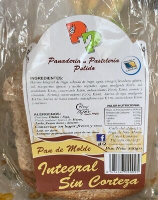 Pan de molde integral sin corteza