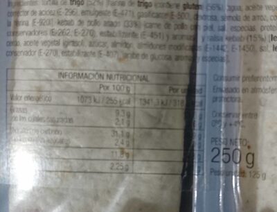 Fun roll flautas con extra de relleno de pollo nutrition facts table