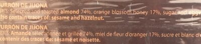 Turrón de Jijona delicatessen ingredients label