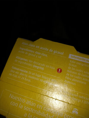 Atún claro en aceite de girasol ingredients label
