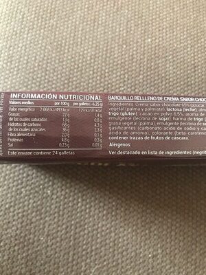 Barquillos sabor chocolate nutrition facts table