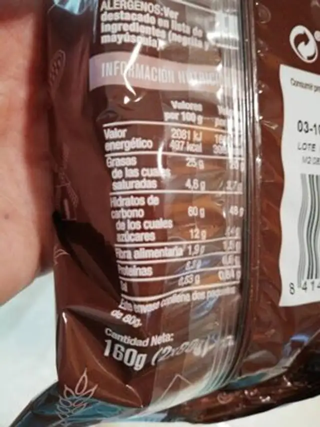 Rosquilletas con chocolate nutrition facts table
