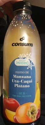 Zumo de manzana, uva, caqui, plátano front packaging