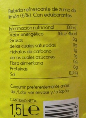 Iimon cero consum sin gas nutrition facts table
