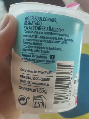 Yogurt natural edulcorado front packaging