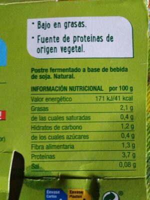 Postre de soja natural nutrition facts table
