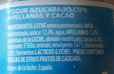 Griego con avellanas y cacao ingredients label