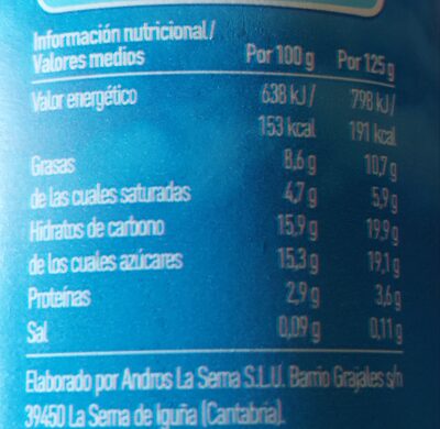 Griego con avellanas y cacao nutrition facts table