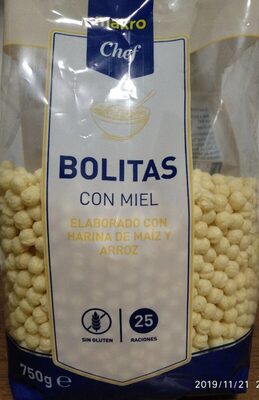 Cereales bolitas con miel front packaging