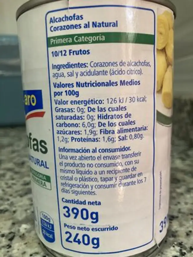 Unknown nutrition facts table