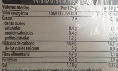 Tradicional nutrition facts table