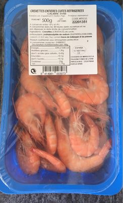 Crevettes entieres cuites refrigerees front packaging