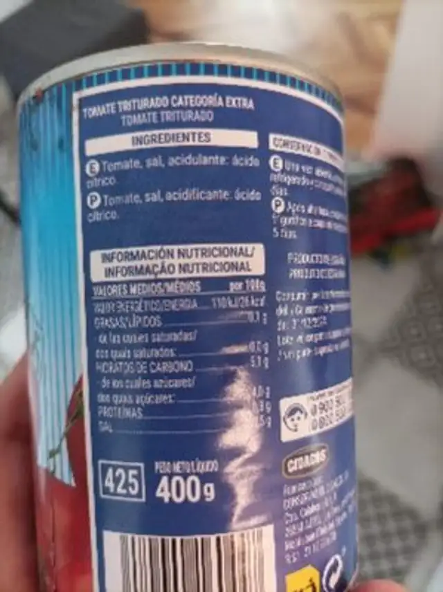 Unknown nutrition facts table