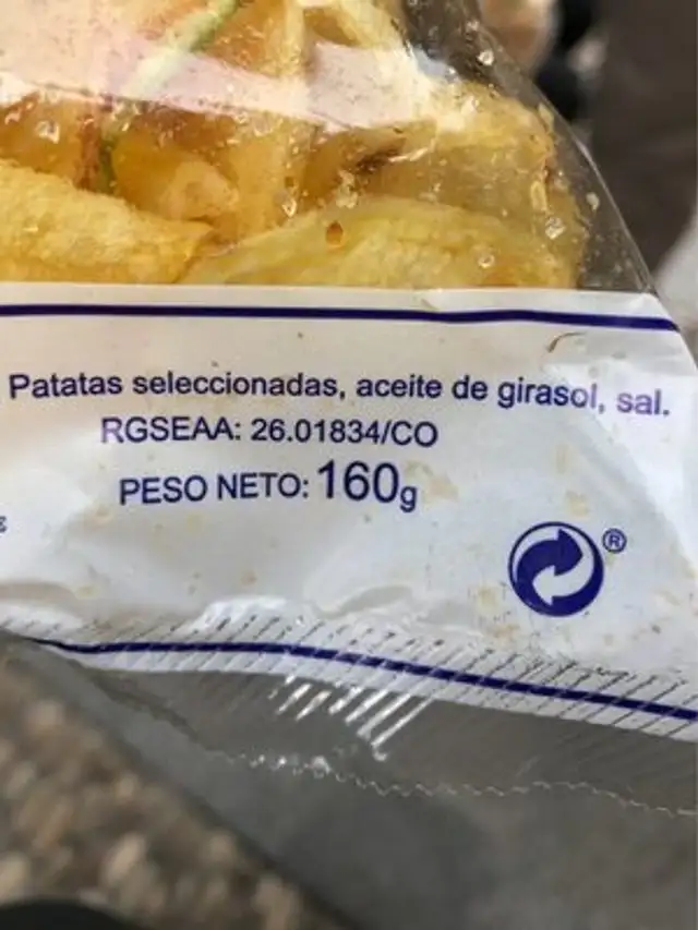 Patatas fritas ingredients label
